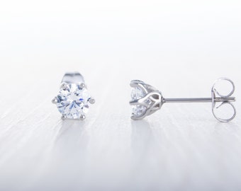 Lab Diamond stud earrings, available in titanium, white gold and surgical steel 4mm, 5mm or 6mm sizes