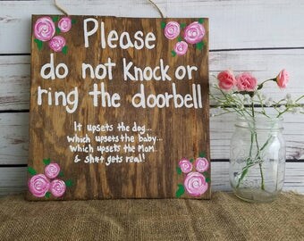 Do not knock sign, Sleeping baby sign, new mom gift, baby shower gift, No Solicitation, Do not disturb, Door Sign, No Soliciting Sign
