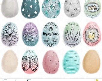 Easter Eggs clip art - decorated eggs clipart - hand painted - transparent backgrounds - instant download - royalty free - commercial use