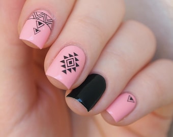 Set of 2 pcs of tribal nal decals/ Aztec nail stickers/ Black tribal decals/ Native pattern nail decals/ Tribal nail art/ Nails