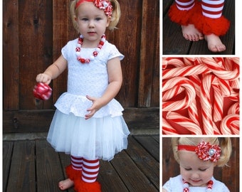 Christmas leg warmers, Christmas baby outfit, Candy Cane, Baby leg warmers, hair bows, hard headband, red and white, ruffle