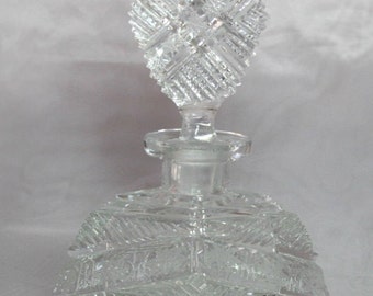 Art Deco Vintage Perfume Bottle Czech Bohemia Cut Crystal Glass