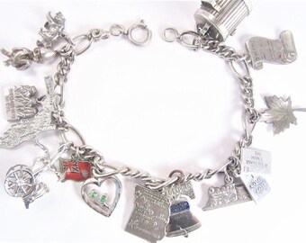 Vintage Sterling Charm Bracelet Fourteen Charms