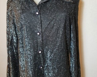 FREE SHIPPING 1970 Silver Metallic Blouse