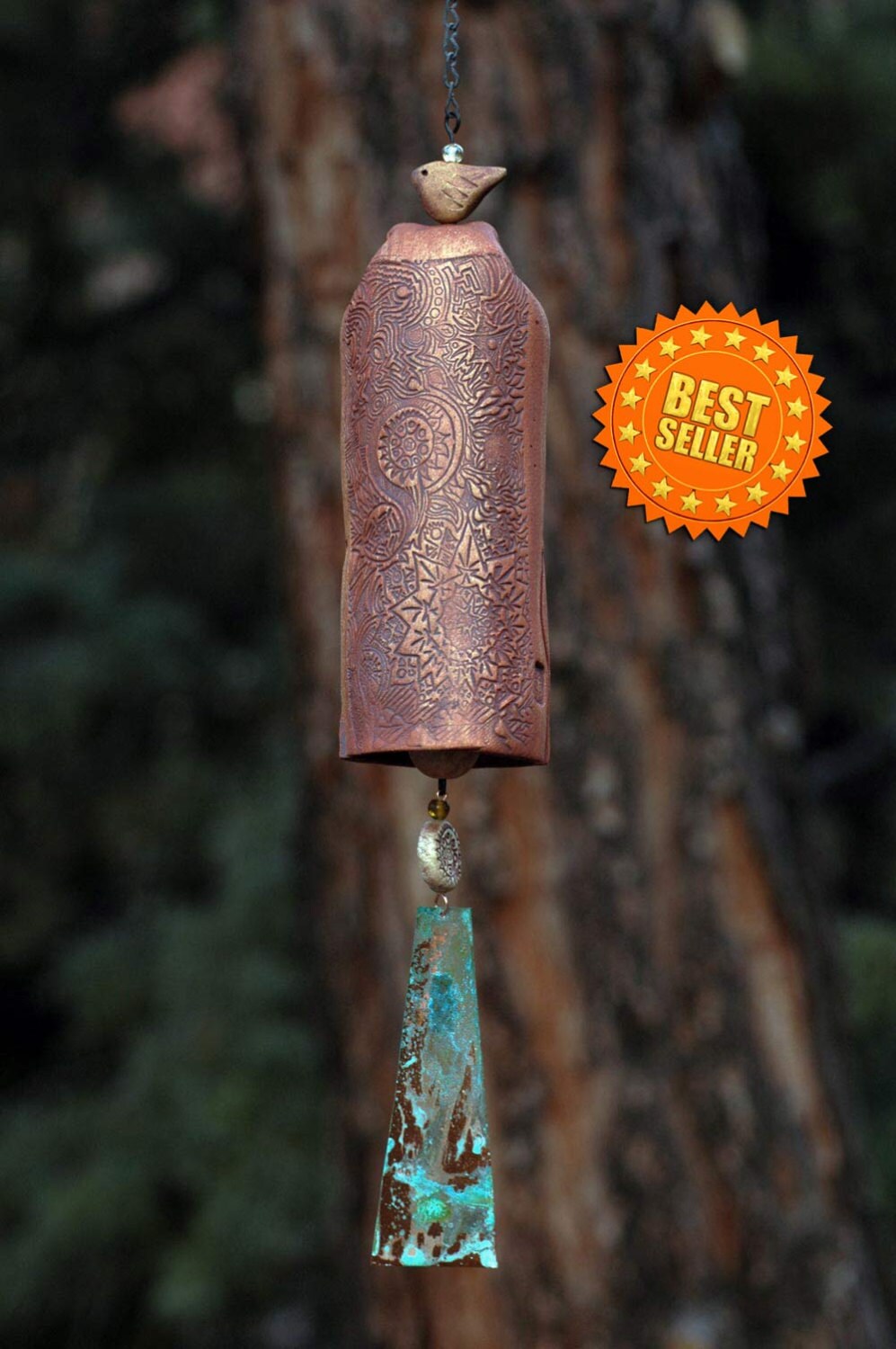 Wind Chimes Garden Bell Ceramic Bird by EarthWindStoneware on Etsy