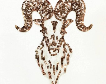 Argali Sheep Sequin Patch Applique Golden Back Patches Big Patch 032