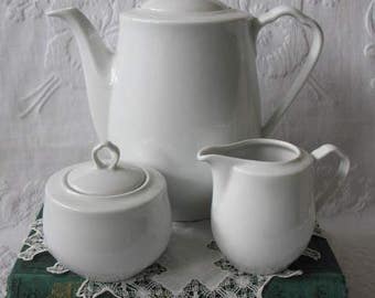 White Tea Set Teapot with cream and sugar Made in Bavaria Germany Tea Time Mid Century Modern Shabby Chic Farmhouse Style WhenRosesBloom