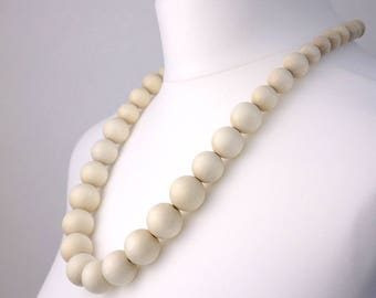 Long White chunky necklace | White wooden bead necklace