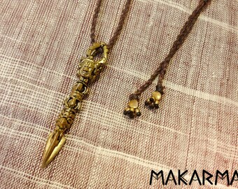 Aztec Mayan Necklace Brass Pendant TRIBAL Men Necklace Adjustable length Macrame Necklace Native American Men Jewelry Maya Symbol Gift