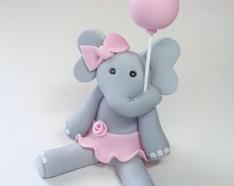 Elephant Fondant Cake Topper 1st Birthday Baby Shower Optional Lt. Pink Bow and Balloon Lt. Blue Bow Tie Girl Boy