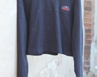 Vintage 90s Tommy Hilfiger Crop Top Long Sleeve Sweater in Dark Navy