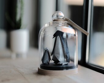 Origami Sculpture Penguin. Baby Announcement. Pregnancy Reveal. Birth Gift. Mum and Baby. Dad and Baby. Taxidermy. Paper Anniversary Gift
