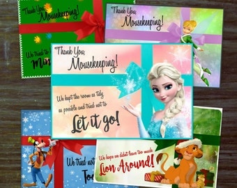 DIY Christmas Mousekeeping Envelopes { or 5x7 notes } DIY Mousekeeping Disney Vacation Tips Cards Notes Pockets Hotel instant download