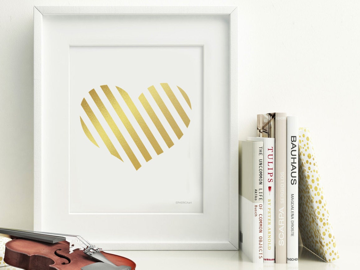 Heart art print Faux gold foil print Gold foil by EphericaArt