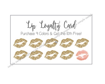 Lip Loyalty Punch Card - LipSense - SeneGence - Buy 9 Get 10th Free - Gold Glitter Lips - 10th Rose Gold Glitter Lips