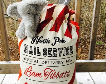 SANTA SACK, Santa, Sac, personalized, magical, Christmas,gifts, sac, santa bag, christmas bag, candy cane pattern, red, white, bag,xmas