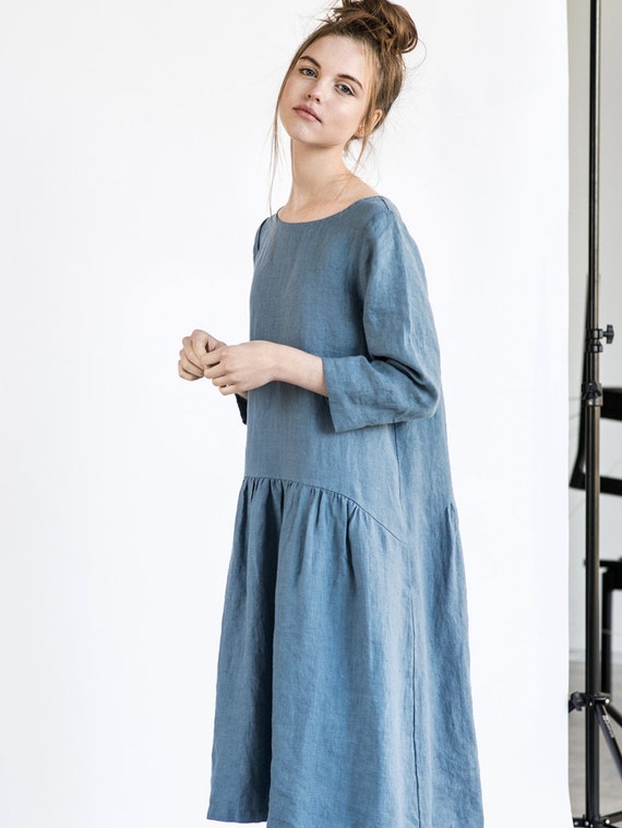 Linen dress with sleeves and DROP SIDES / by notPERFECTLINEN