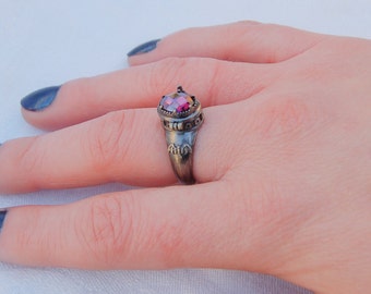 Stunning Gothic Poison ring with secret compartment. Amethyst or Aquamarine gem. Most impressive.
