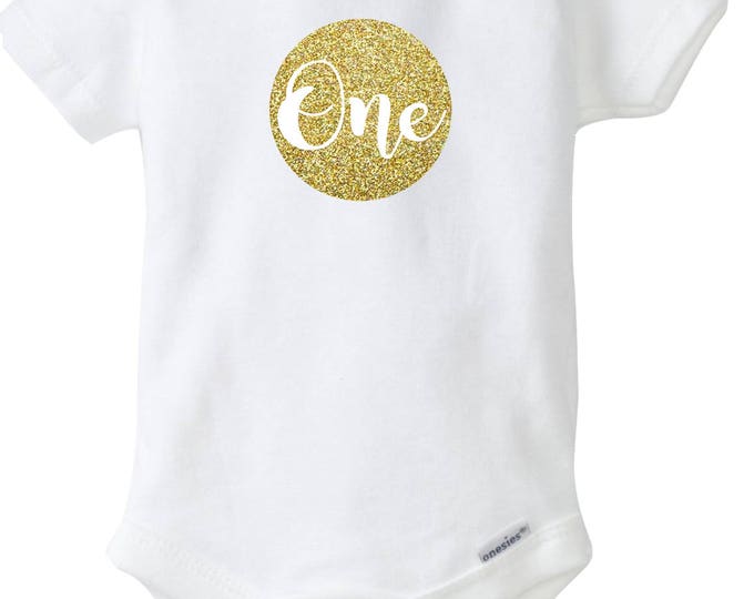 First Birthday "One" w/ Gold Glitter Baby Onesies®, First Birthday Outfit, One Year Old Birthday Celebration, Birthday Girl, Baby's First