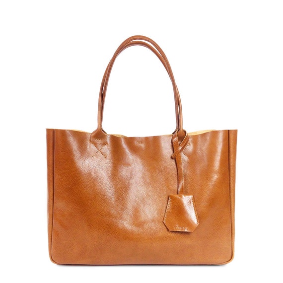 Camel Brown Leather Tote Bag Handmade Leather Tote by toshibags