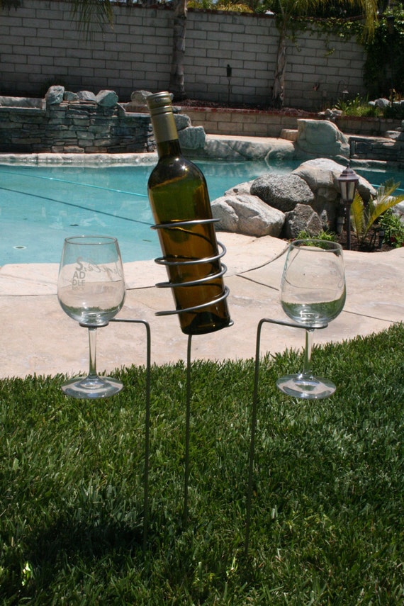 Outdoor drink holder Wine bottle and wine glass holder