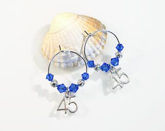 Pair of 45th Anniversary Wine Glass Charms, 45 Year Anniversary Gift, 45th Sapphire Anniversary, Sapphire Wedding Anniversary, Swarovski