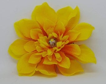 Yellow dahlia. Hair flower, hair accessories , hair clip.