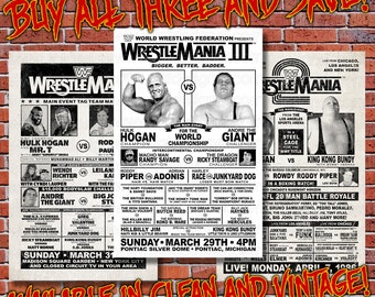 WWF Wrestlemania 1, 2 and 3 Event Posters (Save when you buy all THREE)