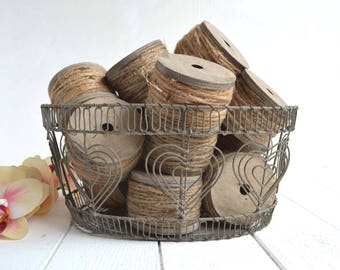 Vintage French Metal Wire Hearts Bowl Display Storage Basket Fil de Fer
