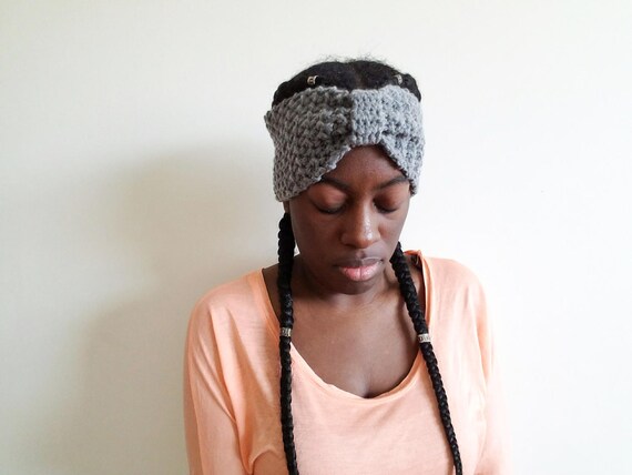 Grey Boho Headband - Gifts for Her - Womens Ear Warmer Headwrap - Gift Ideas for Women - Bow Style Turban Headband - Best Friend Gift
