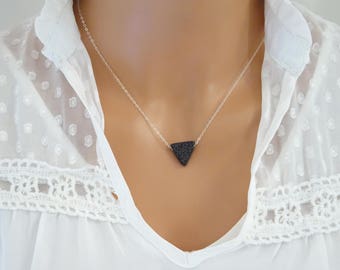 Triangle Lava stone Necklace, Essential Oil Diffuser, Lava rock necklace, Dainty 14 k Gold Filled, Sterling, Minimalist Aromatherapy Jewelry