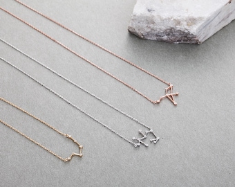 Rose Gold Zodiac Necklace, Sterling Silver Constellation Necklace with CZ, Birthday Gift for her, Gold Star Sign Necklace, Leo Cancer Virgo