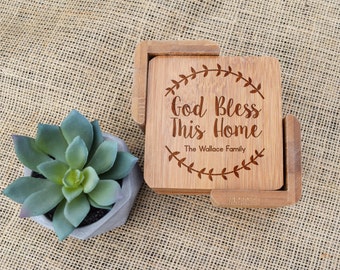 God Bless This Home Coasters, Set of 6, Custom Coasters, Personalized, Housewarming, Closing, Gift, Present, Real Estate, Realtor, Decor