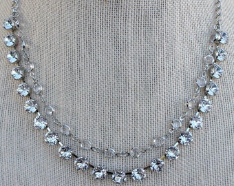 Chanel Necklace, Two Stand Swarovski Crystal and 6mm Chanel Chain Choker, wedding or prom jewelry