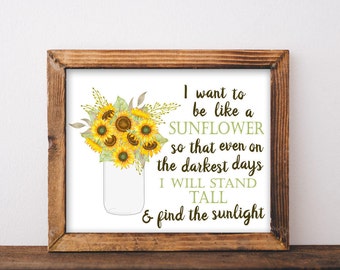 Inspirational Quote, Sunflower, Printable, mason jar decor, sunflower decor, mason jar wall decor, mason jar printable, wall art, quotes