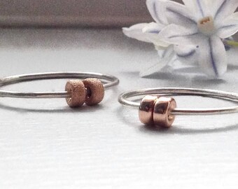 Worry Ring-Silver & Rose Gold Fidget Rings-Fiddle Ring-Spinner Ring for women-Anxiety Ring-Meditation Ring-Minimalist Ring-Anxiety Jewelry