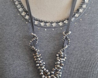 Boho chic glass beads pendant necklace, Ibiza festival crystal clear pendant necklace,