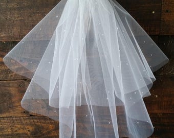 CLARA | Handmade Wedding Veil / Flower Girls Veil - Teardrop / Waterdrop Tulle with Pearl