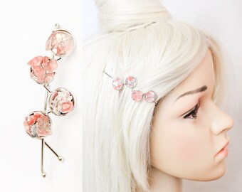 pink hair barrette raw stone jewelry pink hair accessory boho hair pin unique jewelry for women gifts cherry quartz hair clip statement h34