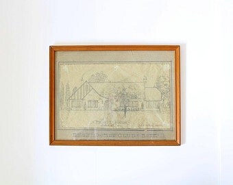 Original Architectural Drawing | House with Blueprint | Original Blueprint | Framed Drawing | Original Construction | 1945 Design