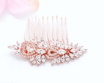 Rose gold hair comb, wedding hair comb, CZ crystal hair comb, bridal hair piece, wedding hair accessories, bridal hair clip, bridal haircomb