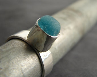 Sea Glass Ring / sea glass and sterling silver ring / seaglass ring / beach glass ring / sea glass jewelry / ocean ring / teal