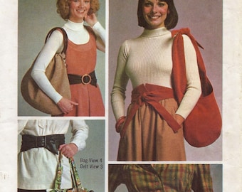 Belts and Hobo Bags Pattern, Retro Chic Sash Belts and Bohemian Purses, Simplicity 7018 Sewing Pattern, Sewing Supply