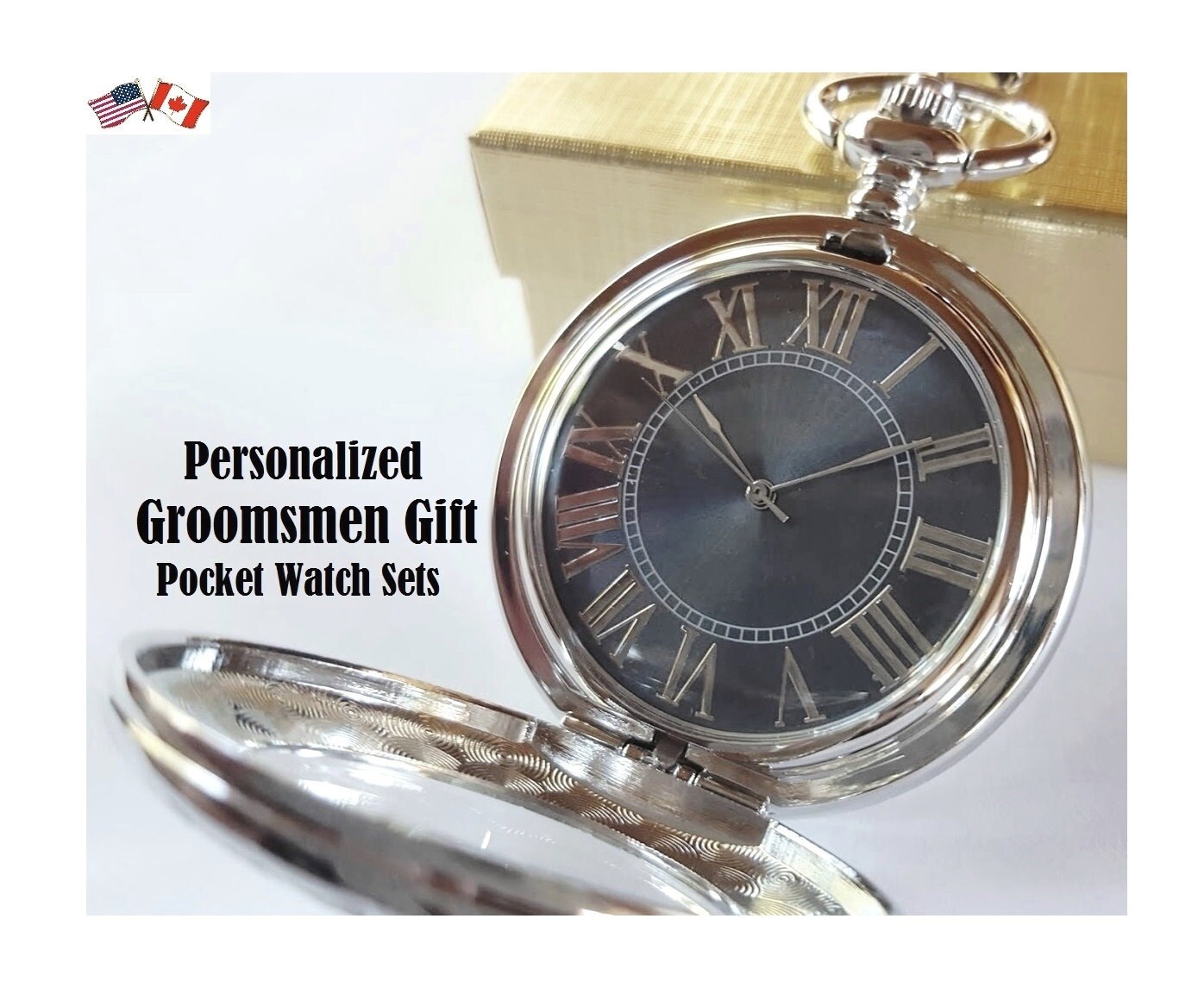 Pocket Watch Groomsmen Gift Sets Blue Dial by PocketwatchPurveyor