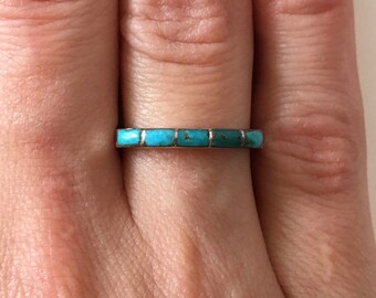 Zuni Channel Inlay Turquoise Band Ring Stacking