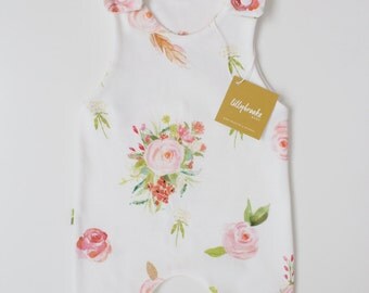 Modern Baby Romper/ Rose Floral Romper / Organic Cotton Romper/ Modern Baby / Floral Bodysuit / Baby Romper/ Baby Gift / Bodysuit