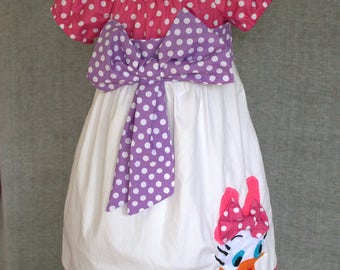 Daisy duck baby cotton dress, Cake smash dress, First birthday dress, Pink and purple baby polka dot dress, Applique dress, Baby Girl Dress