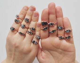 Obsidian Ring // Snowflake Obsidian and Copper Electroformed Rings // December Birthstone // Raw Stone Ring // Boho Jewelry