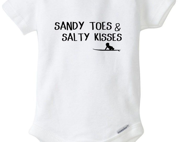 Sandy Toes and Salty Kisses Onesies®, Beach Bodysuit, Hawaii Baby, Surf Baby, Beach Baby, Baby on Surfboard, Surfer boy, Baby Shower Gift