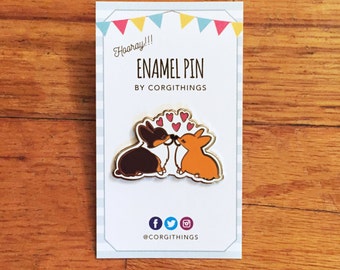 Corgi Kisses Enamel Pin | Corgimoji Collectible Series | 1.5 inch Hard Cloisonne Enamel Lapel Corgi Pin | Polished Silver Backing
